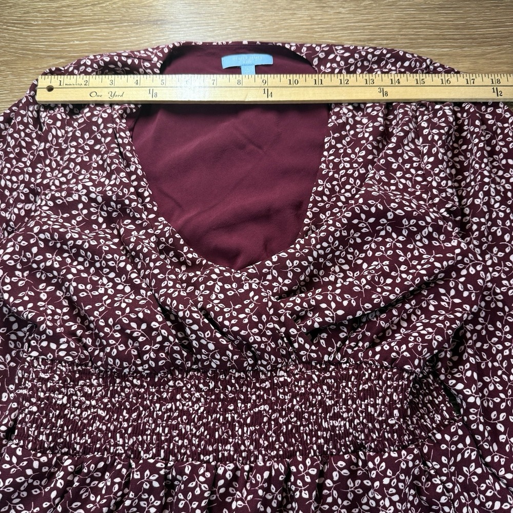 Draper James RSVP Dress Women's L Burgundy Floral Smocked Long Sleeve Fall Dress - Picture 6 of 9